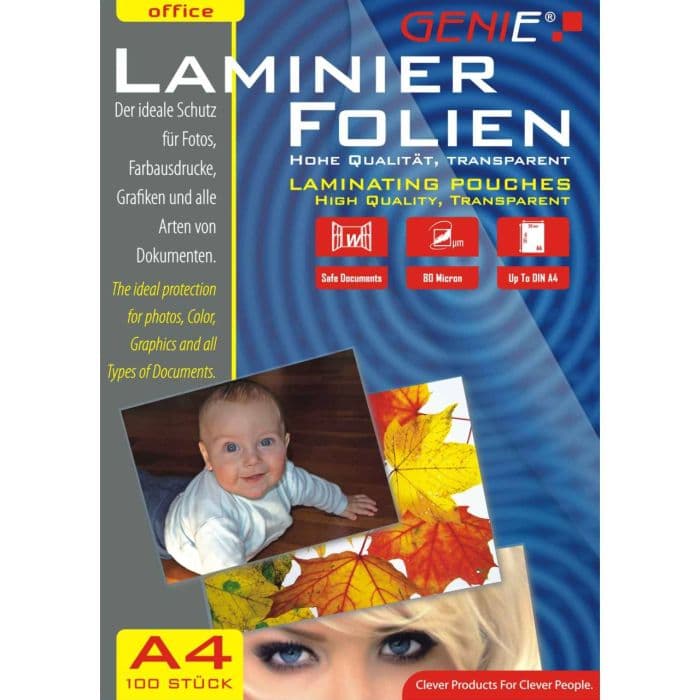 Genie DINA4, Laminator, A4 Pouches, 100 Pack