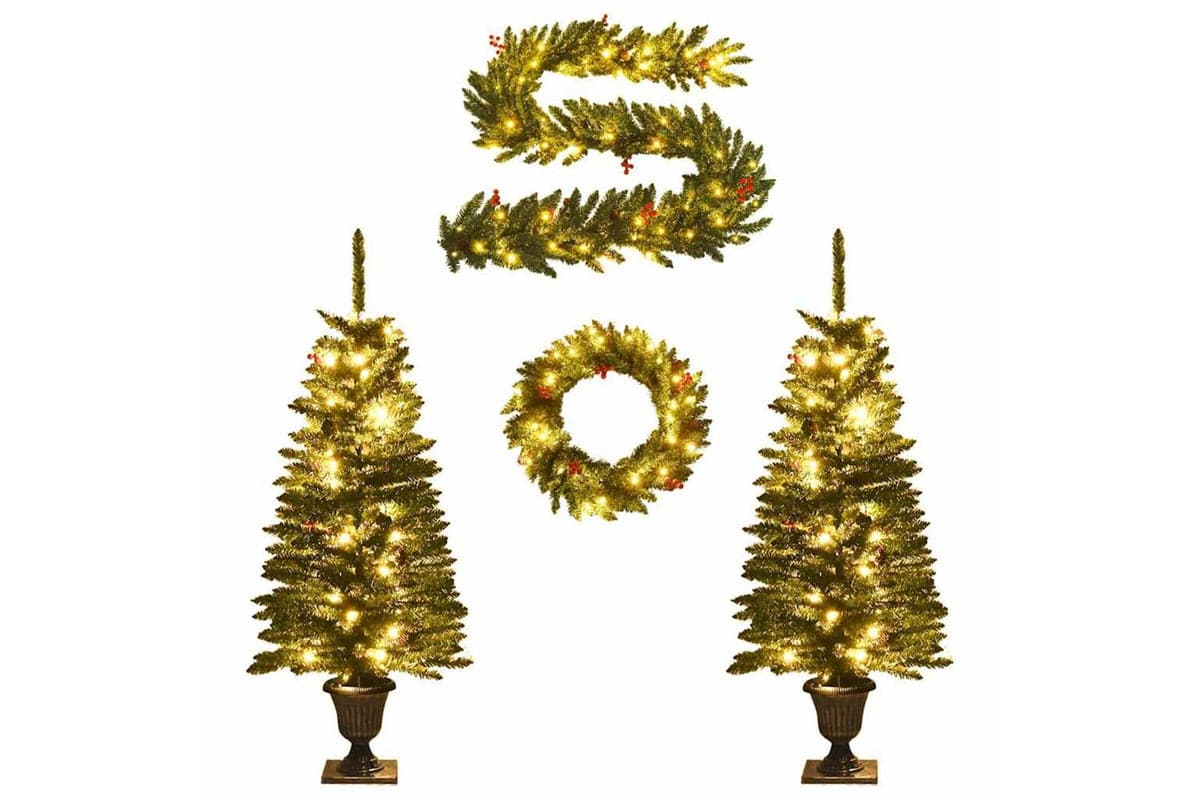 Vidaxl Artificial Christmas Trees 2 Pcs With Wreath Garland And Leds