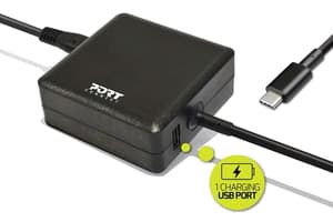 Port Designs 65W Type-C Laptop Power Supply with Charging USB Port
