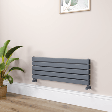 Riace Linea Dark Grey Anthracite Flat Designer Radiator 350x1000mm Double Panel 2068 BTU - Horizontal Bars
