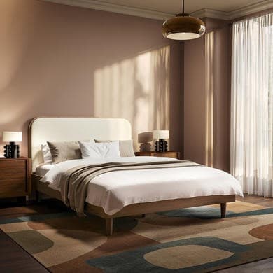 Walnut - Wooden Bed Frame With Upholstered Curved headboard - Reece