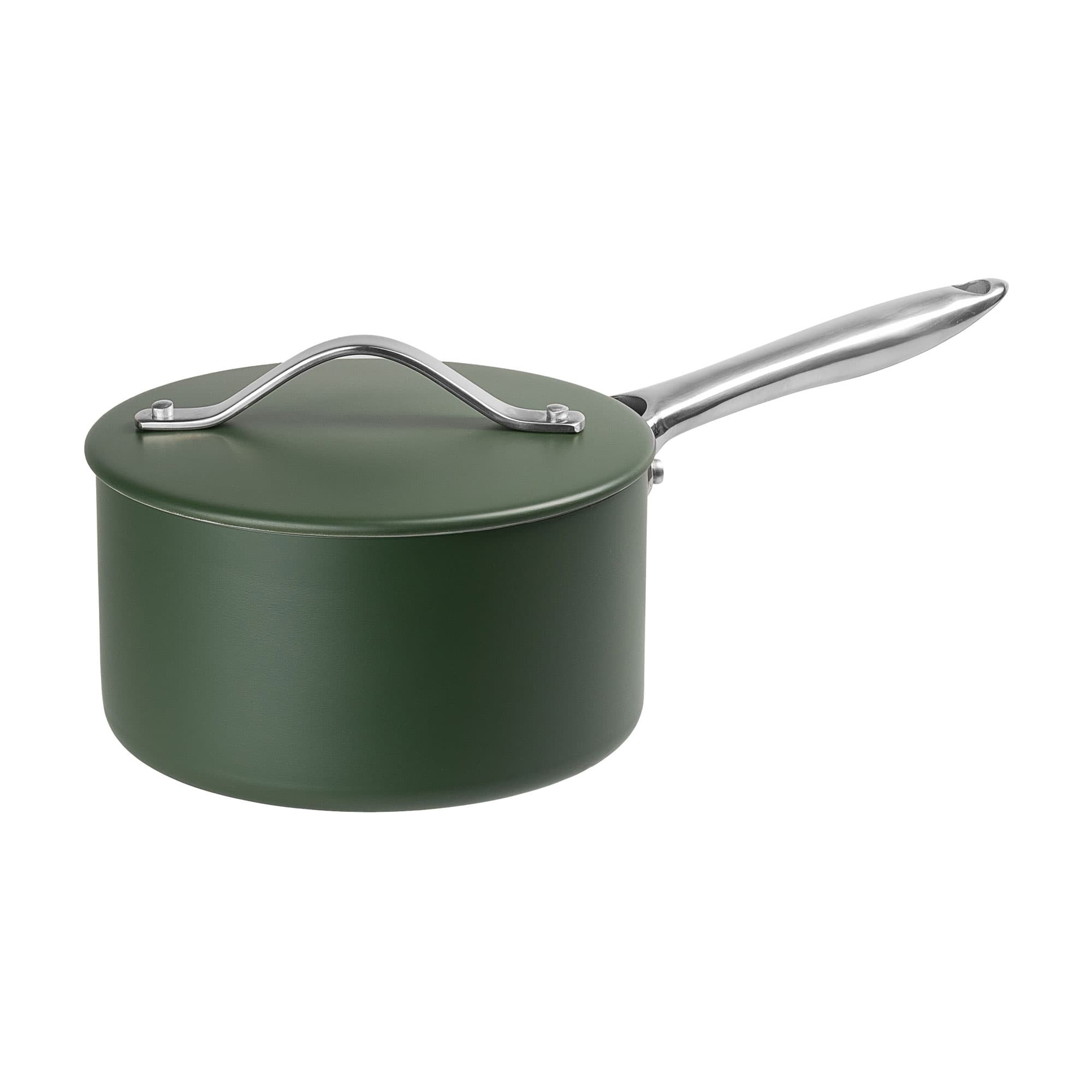 Green Pressed Aluminium Saucepan 18cm