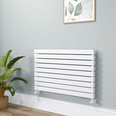 Riace Linea White Flat Designer Radiator 630x1000mm Double Panel 3727 BTU - Horizontal Bars