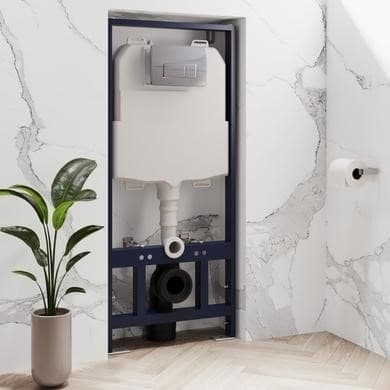 1168mm Wall Hung Toilet Frame & Chrome Pneumatic Flush Plate with Concealed Cistern - Elira