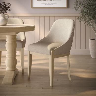 Beige Upholstered Dining Chair with Solid Wood Legs - Madeline