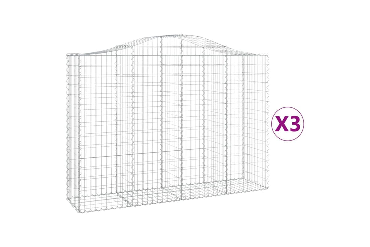 vidaXL 3145683 Arched Gabion Baskets 3 Pcs 200x50x140/160cm Galvanised Iron