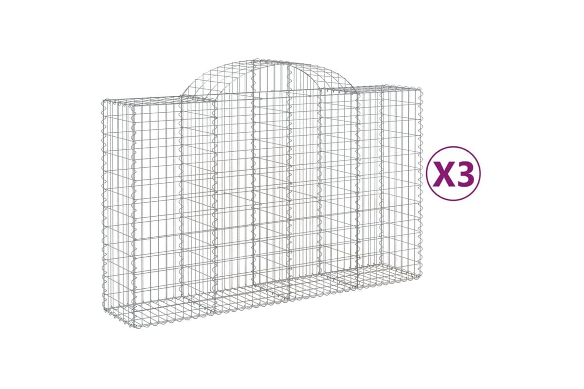 vidaXL 3146342 Arched Gabion Baskets 3 Pcs 200x50x120/140cm Galvanised Iron
