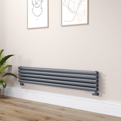 Sorrento Linea Dark Grey Anthracite Oval Designer Radiator 295x1600mm Double Panel 2836 BTU - Horizontal Bars