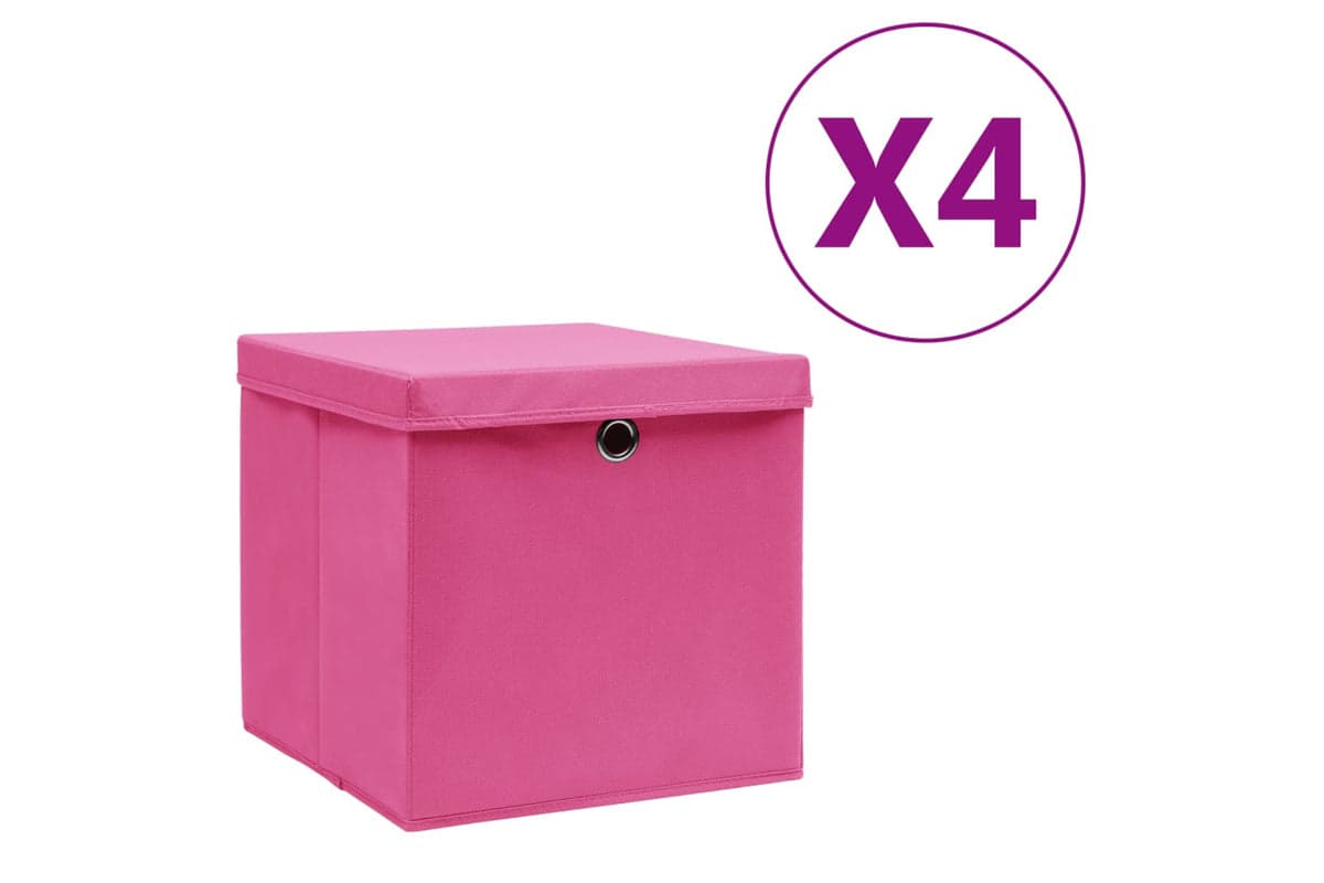 vidaXL 325204 Storage Boxes With Covers 4 Pcs 28x28x28cm Pink