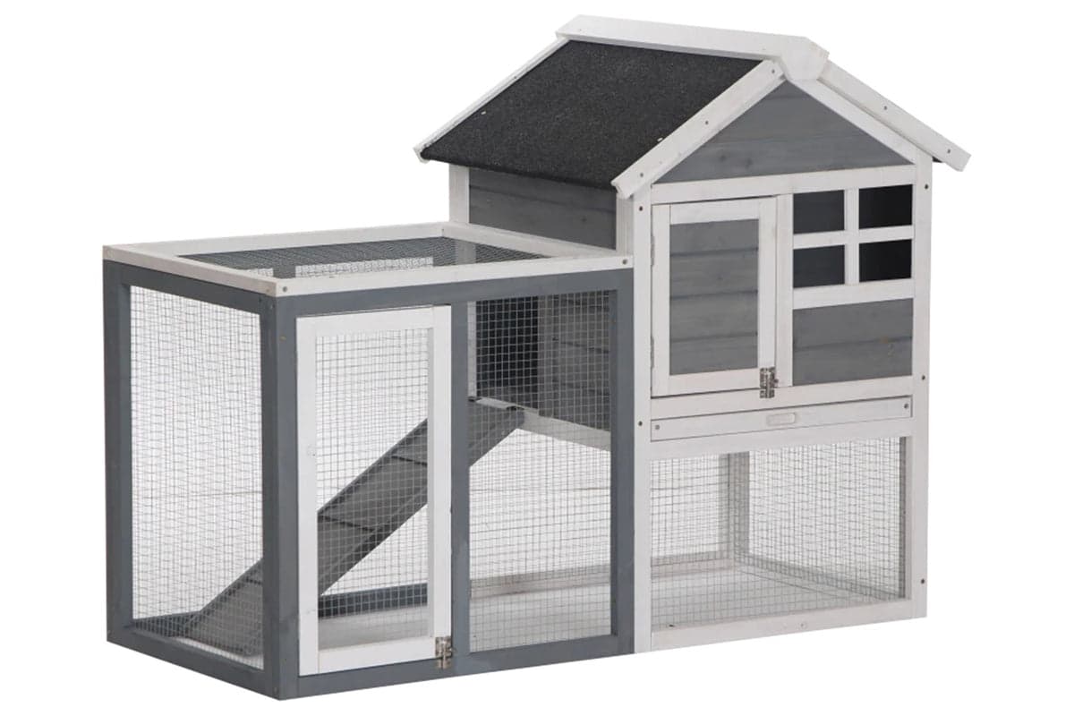 PawHut Wooden Pig & Bunny Cage | Grey/White