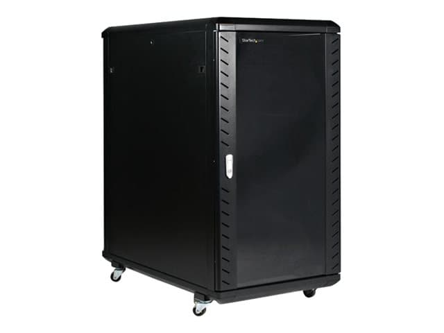 STARTECH.COM - Startech 22U Server Rack Cabinet with secure locking door - 4 Post Adjustable Depth (5.5" to 28.7") - 1768 lb capacity - 19 inch Portable Network Equipment Enclosure on wheels/casters (RK2236BKF) - Rack - 22U - for P/N: CABCAGENUTS6, CABSCREWM52, CABSCREW