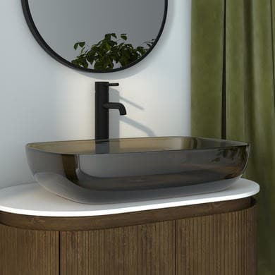 GRADE A1 - Amber Rectangular Transparent Resin Countertop Basin 600mm - Aurea
