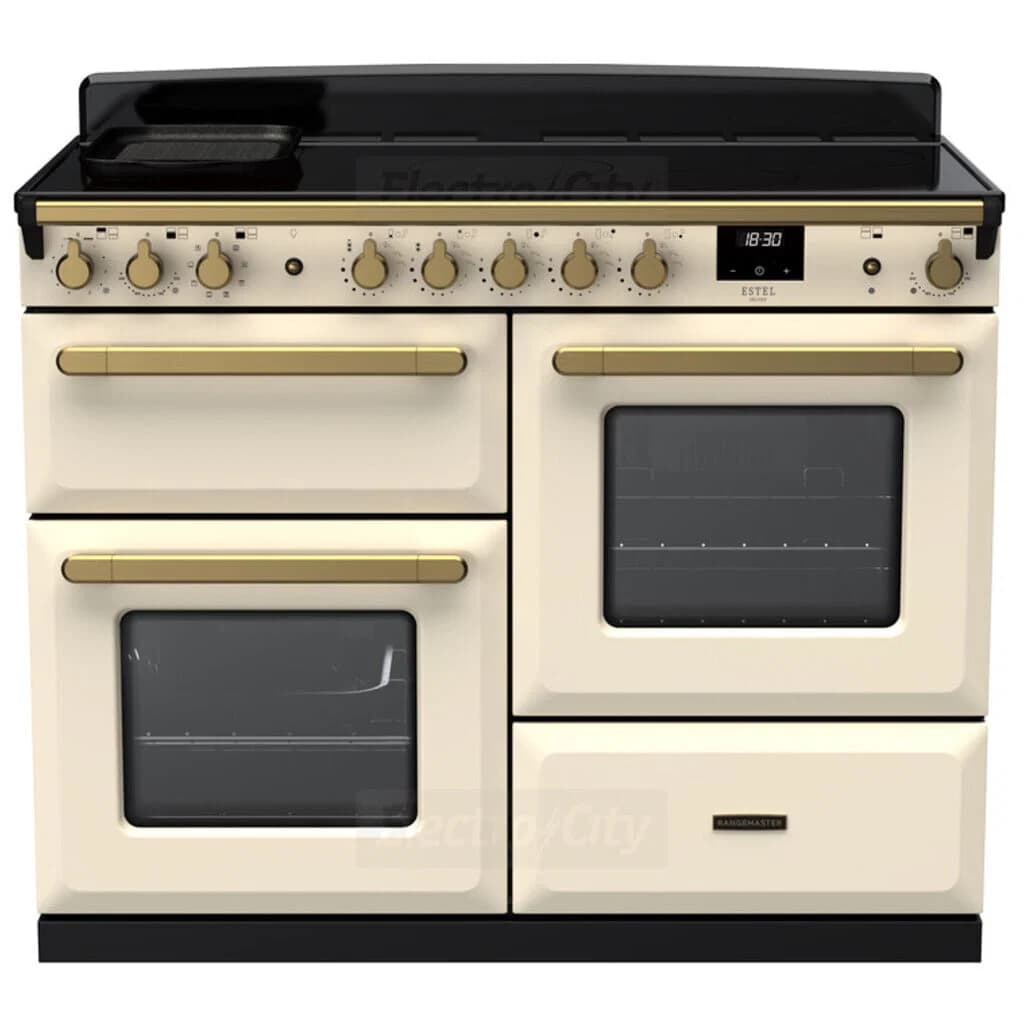 Rangemaster Estel Deluxe 110cm Induction Range Cooker | Pale Cream with Brass Trim