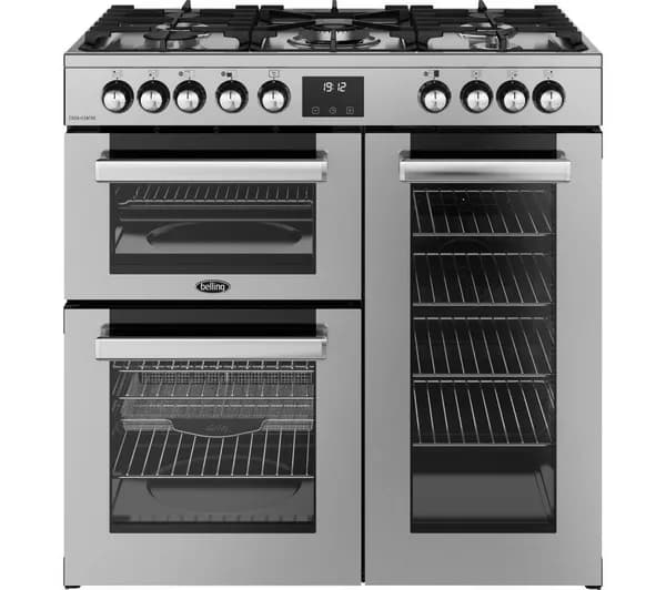 BELLING Cookcentre 90DF Dual Fuel Range Cooker - Stainless Steel & Chrome