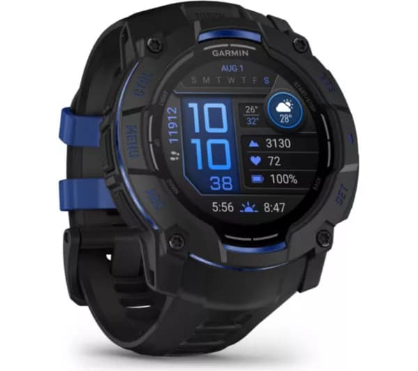 GARMIN Instinct 3 AMOLED Smart Watch - 50 mm, Black with Bolt Blue Silicone Band