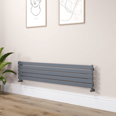 Riace Linea Dark Grey Anthracite Flat Designer Radiator 350x1600mm Single Panel 2109 BTU - Horizontal Bars