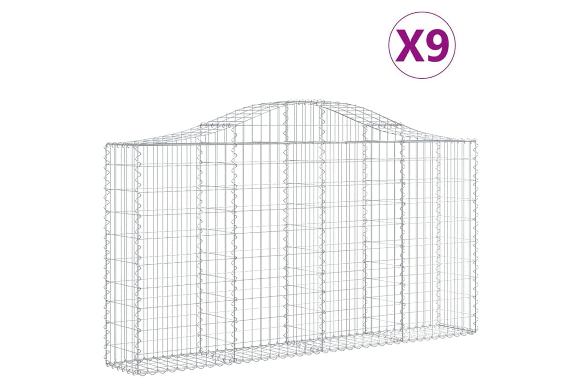 vidaXL 3145437 Arched Gabion Baskets 9 Pcs 200x30x100/120cm Galvanised Iron