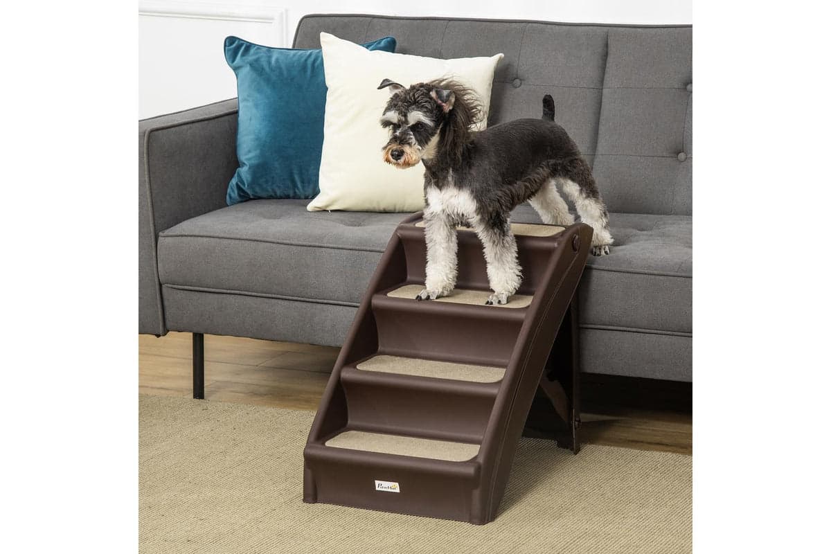 Pawhut D06-142DR Foldable Four-Step Pet Stairs | Brown