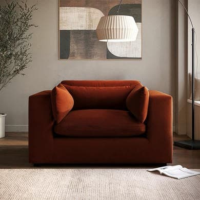 Burnt Orange Velvet Modern Love Seat - Hudson