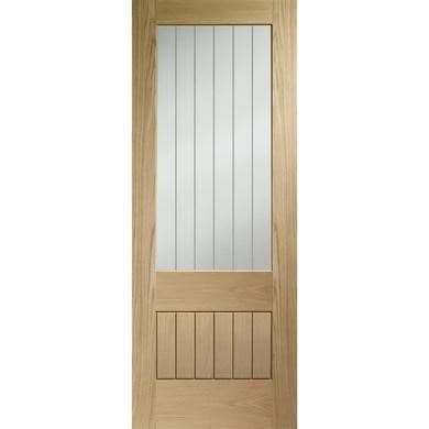 Internal Oak Half-Glazed Cottage FD30 Fire Door with Clear Etched Glass - Unfinished - Suffolk Premium - XL Joinery