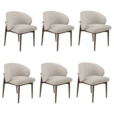 Set of 6 Walnut and Beige Upholstered Curved Dining Chairs with Solid Wood Exposed Back - Kori