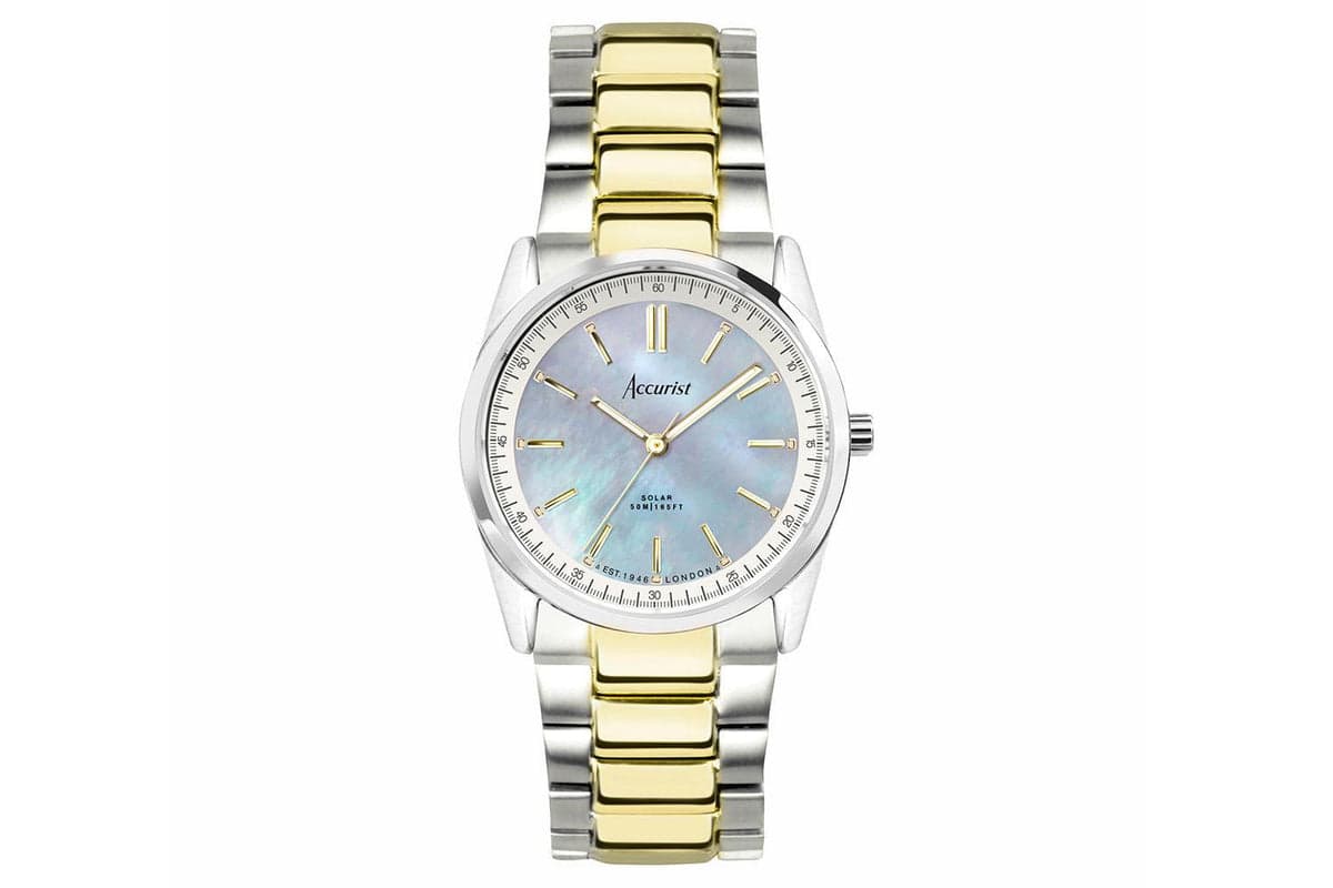 Accurist Everyday Solar Ladies Watch | Silver Stainless Steel Case & Two Tone Bracelet With Blue Mother-of-pearl Dial | 30mm