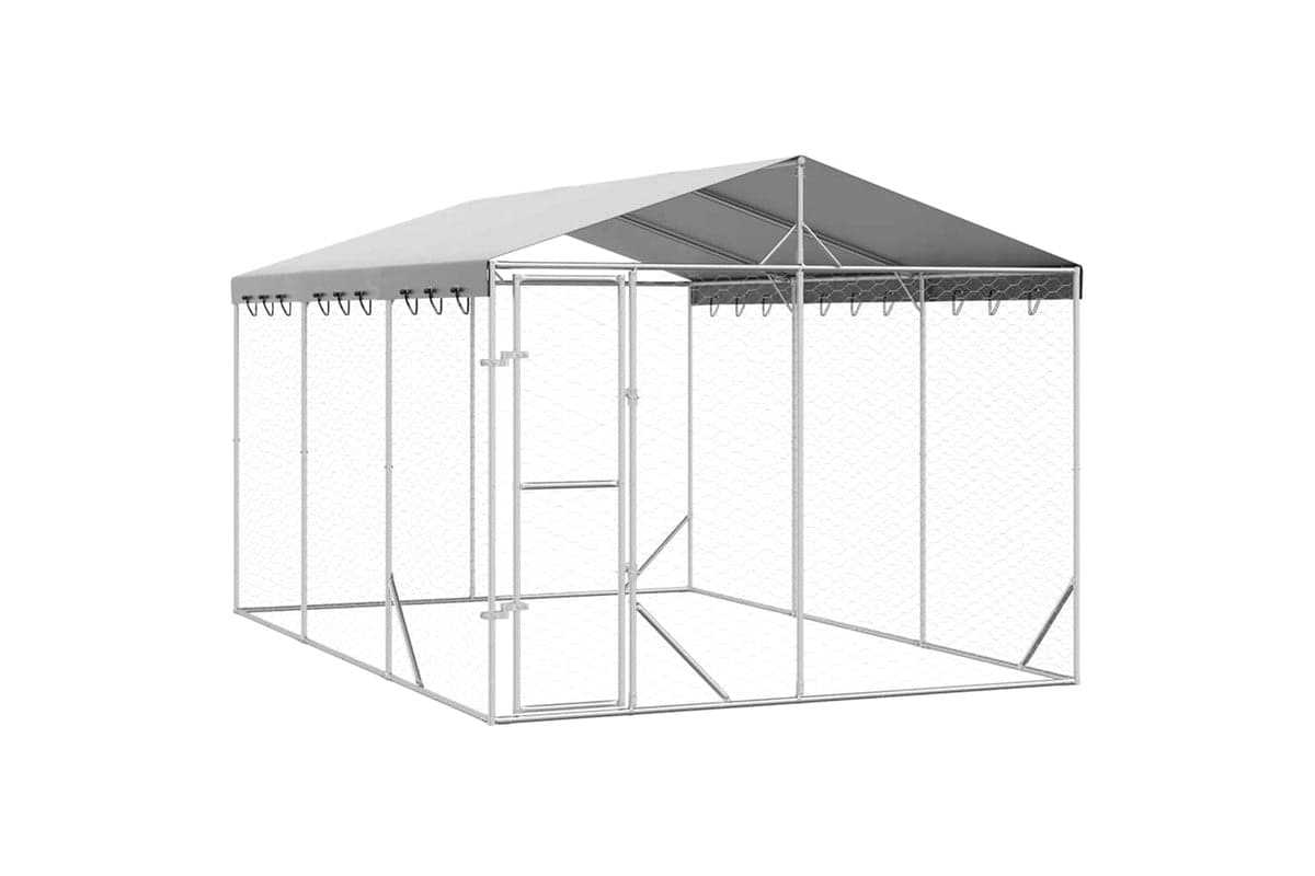 Vidaxl 3190487 Outdoor Dog Kennel With Roof Silver 3x4.5x2.5 M Galvanised Steel