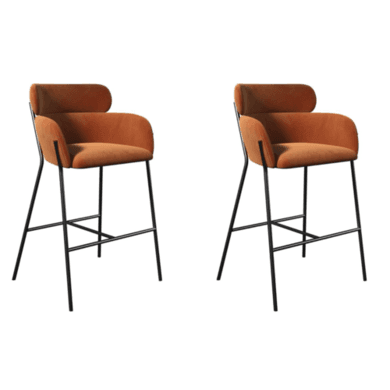 Isla Burnt Orange Velvet Curved Kitchen Stools with Back