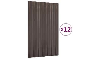 vidaXL 319125 Roof Panels 12 Pcs Powder-coated Steel Brown 60x36cm