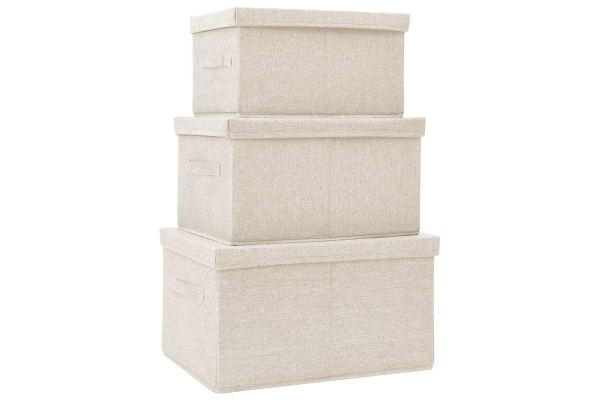 Vidaxl 332920 Stackable Storage Box Set Of 3 Piece Fabric Cream