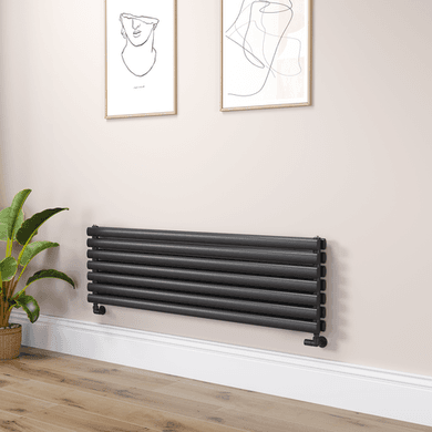 Sorrento Linea Midnight Black Oval Designer Radiator 413x1400mm Double Panel 3509 BTU - Horizontal Bars