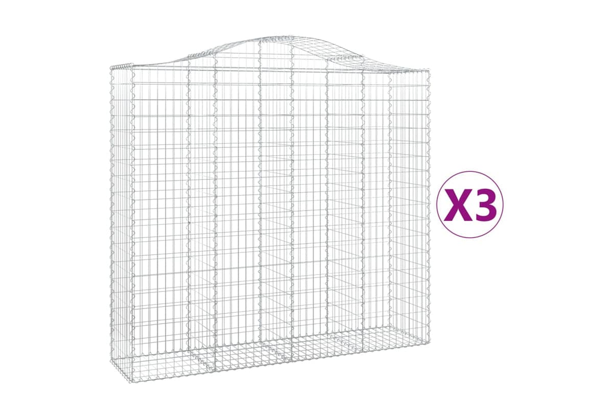 vidaXL 3145725 Arched Gabion Baskets 3 Pcs 200x50x180/200cm Galvanised Iron
