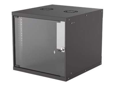 Intellinet Network Cabinet, Wall Mount (Basic), 9U, Usable Depth 500mm/Width 485mm, Black, Flatpack, Max 50kg, Glass Door, 19", Parts for wall install
