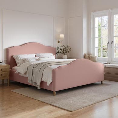 Pink Upholstered Super King Side-Lift Ottoman Storage Bed with Legs - Marie