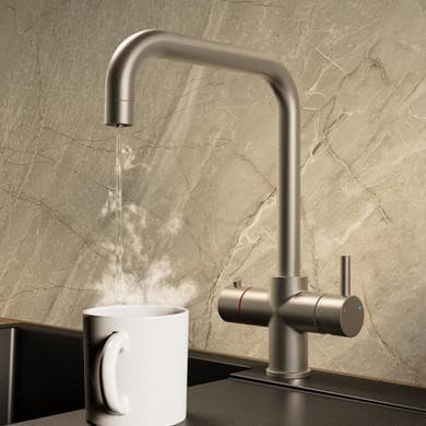 Nickel 3 in 1 Square Spout Instant Boiling Hot Kitchen Mixer Tap with 3L Boiler - Pronto Vesta