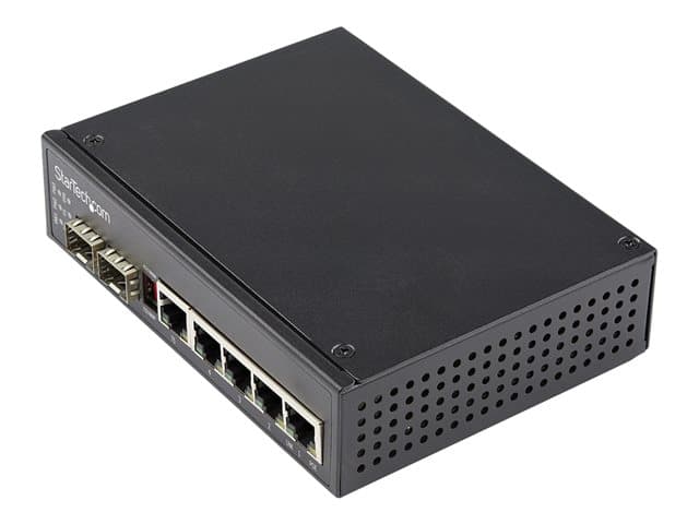 STARTECH.COM - Startech Industrial 6 Port Gigabit Ethernet Switch 4 PoE RJ45 +2 SFP Slots 30W PoE+ 48VDC 10/100/1000 Power Over Ethernet LAN Switch -40C to 75C, DIN Connector/Mountable, Fast Ethernet - High Power PoE Switch (IES1G52UPDIN) - Switch - 1 x 10/100/1000 + 4