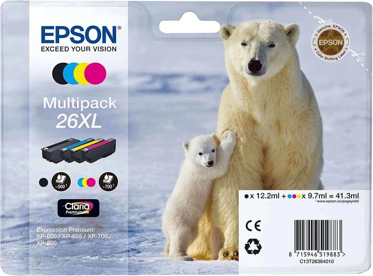 Epson 26XL Polar Bear Claria Premium Ink Cartridges | 4 Pack