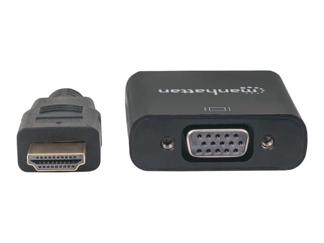 Manhattan HDMI to VGA Converter cable, 1080p, 30cm, Male to Female, Micro-USB Power Input Port for additional power if needed, Black, Three Year Warra