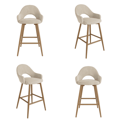 Set of 4 Oak and Beige Upholstered Kitchen Stools with Back - Colbie
