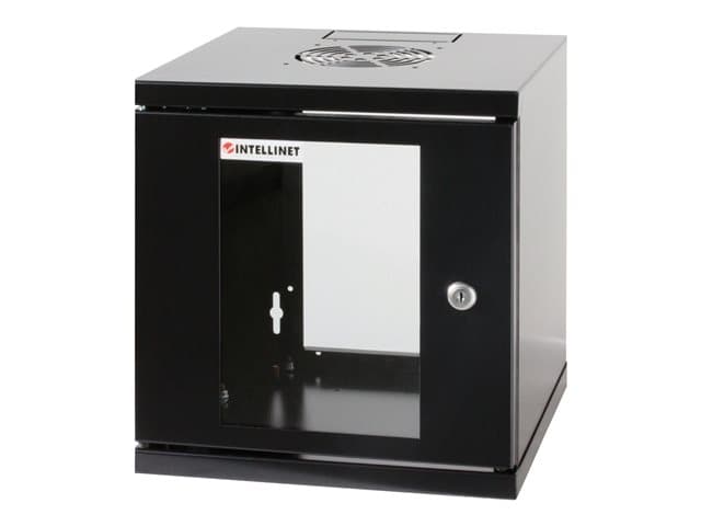 INTELLINET - Network Cabinet, Wall Mount (Standard), 15U, Usable Depth 500mm/Width 540mm, Black, Assembled, Max 60kg, Metal & Glass Door, Back Panel, Removeable Sides,Suitable also for use on desk or floor,19",Parts for wall
