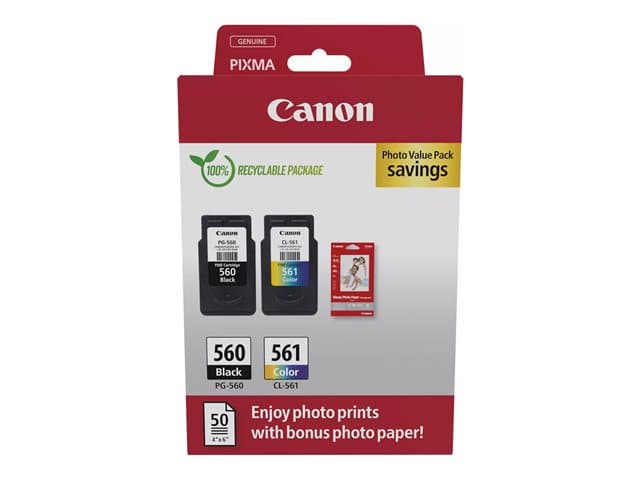 CANON - PG-560/CL-561 Photo Value Pack - 2-pack - black, colour (cyan, magenta, yellow) - original - glossy - ink cartridge / paper kit