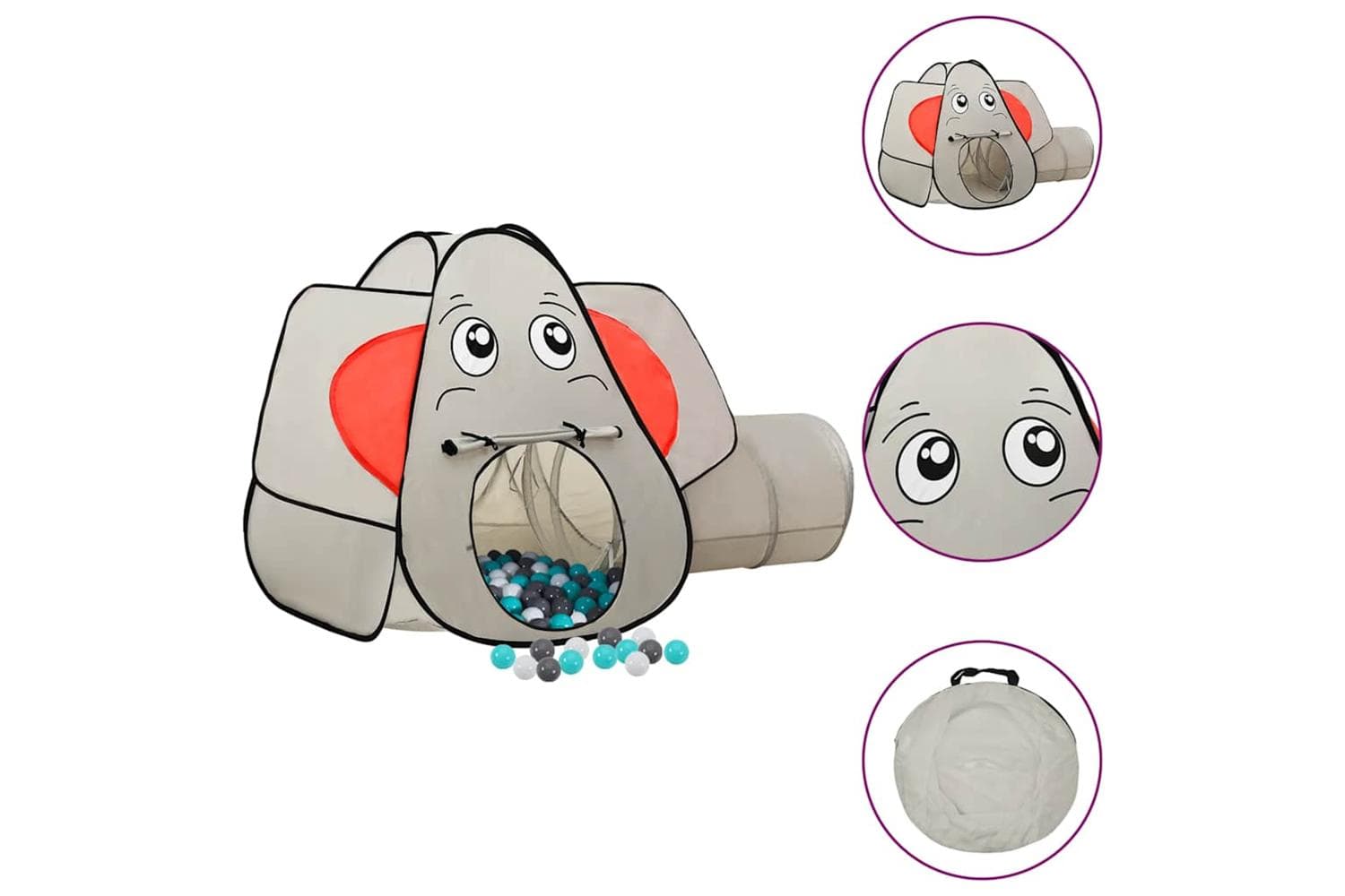 vidaXL 3107740 Elephant Children Play Tent With 250 Balls Grey 174x86x101cm
