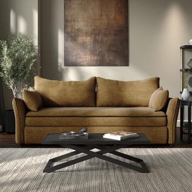 3 Seater Pull-Out Sofa Bed with Storage in Caramel Brown Chenille - Gaia