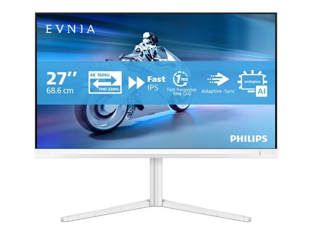 PHILIPS - Evnia 5000 27M2N5901A - LED monitor - gaming - 27" - 3840 x 2160 4K UHD (2160p) @ 160 Hz - Fast IPS - 450 cd/m² - 1000:1 - DisplayHDR 400 - 0.5 ms - 2xHDMI, DisplayPort, USB-C - speakers - white