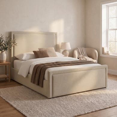 Beige Upholstered Side-Lift Ottoman Bed - Joan
