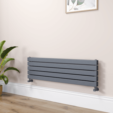 Riace Linea Dark Grey Anthracite Flat Designer Radiator 350x1200mm Double Panel 2437 BTU - Horizontal Bars