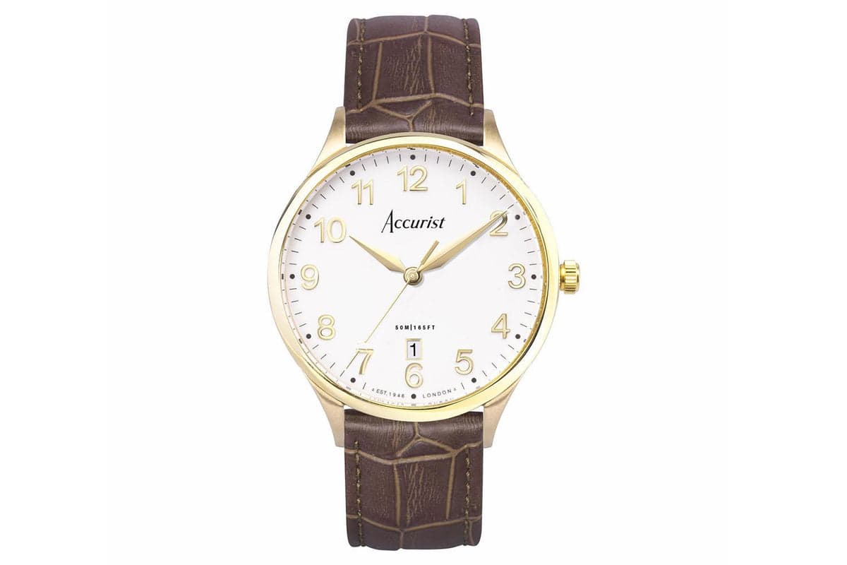 Accurist Classic Men's Watch | Gold Case & Brown Leather Strap With White Dial | 37mm
