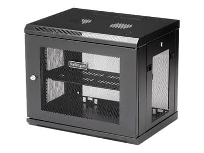 STARTECH.COM - Startech 2 Post 9U 19" Wall Mount Network Cabinet, Adjustable Depth 6-15" Locking IT Switch Depth Enclosure, Vented Computer/Electronics Equipment Data Rack w/ Shelf + Hook & Loop Tape - 19 Inch Wall Cabinet (RK9WALM) - rack enclosure cabinet - 9U