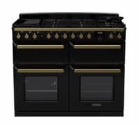 Rangemaster Estel Deluxe 110cm Dual Fuel Range Cooker - Gloss Black with Brass Trim | ESDLB110DFPGBL/AB1