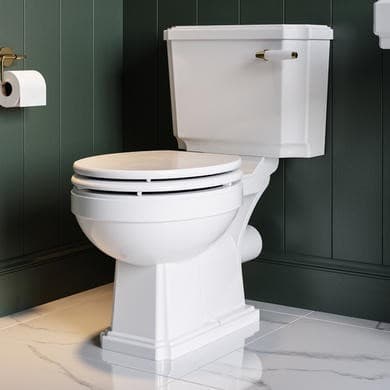 Close Coupled Traditional Toilet with Wooden Soft Close Seat & Brass Fittings - Park Royal